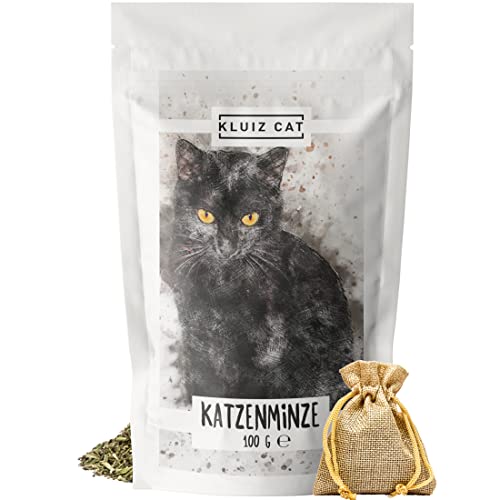 KLUIZ CAT - XXXL 100 Gramm Katzenminze getrocknet mit nachfüllbarem Säckchen I Catnip Katzenminze aus Frankreich